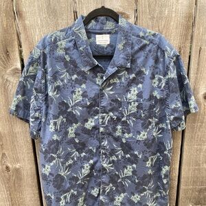 Men's Mutual Weave Blue‎ Tropical Hawaiian Button-Down Shirt 2XL Cotton TIKI BBQ